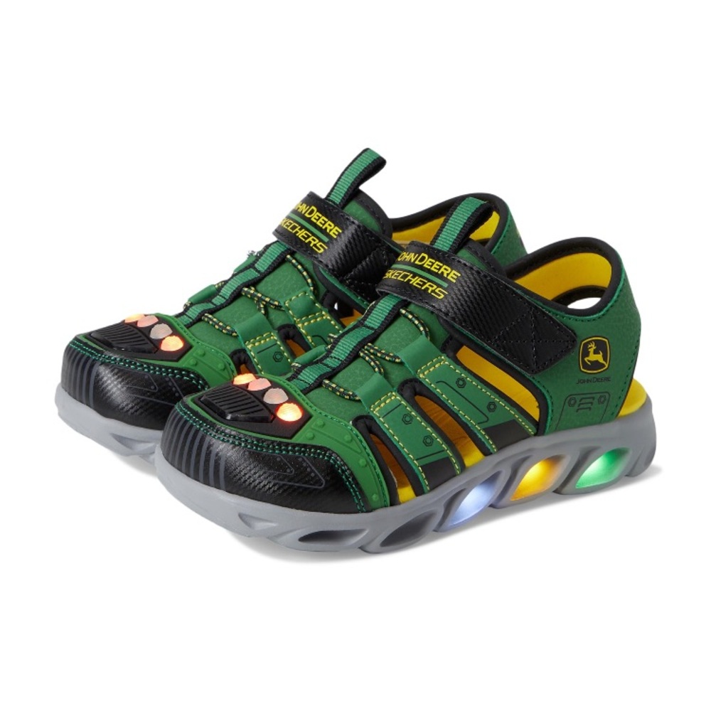 John Deere Kids Green and Black Light-Up Sandals